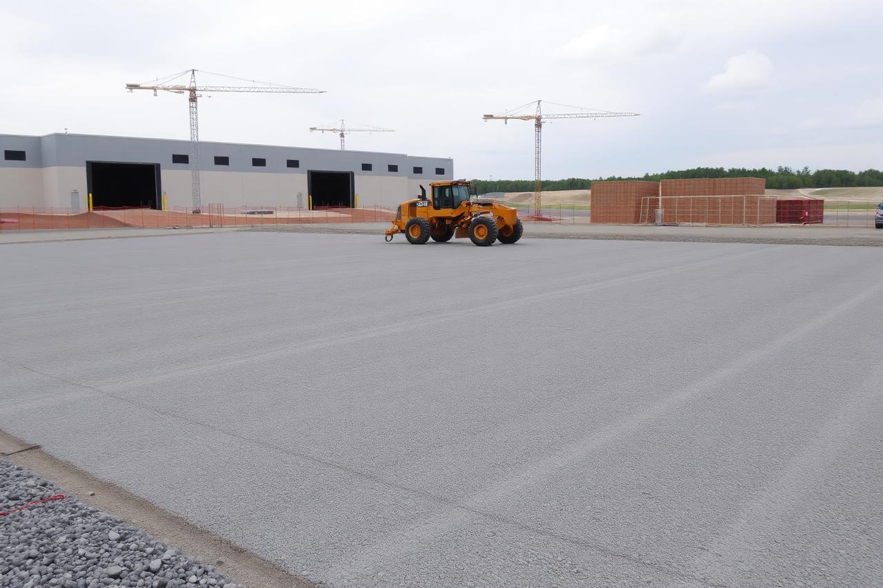 Área industrial em preparação com motoniveladora